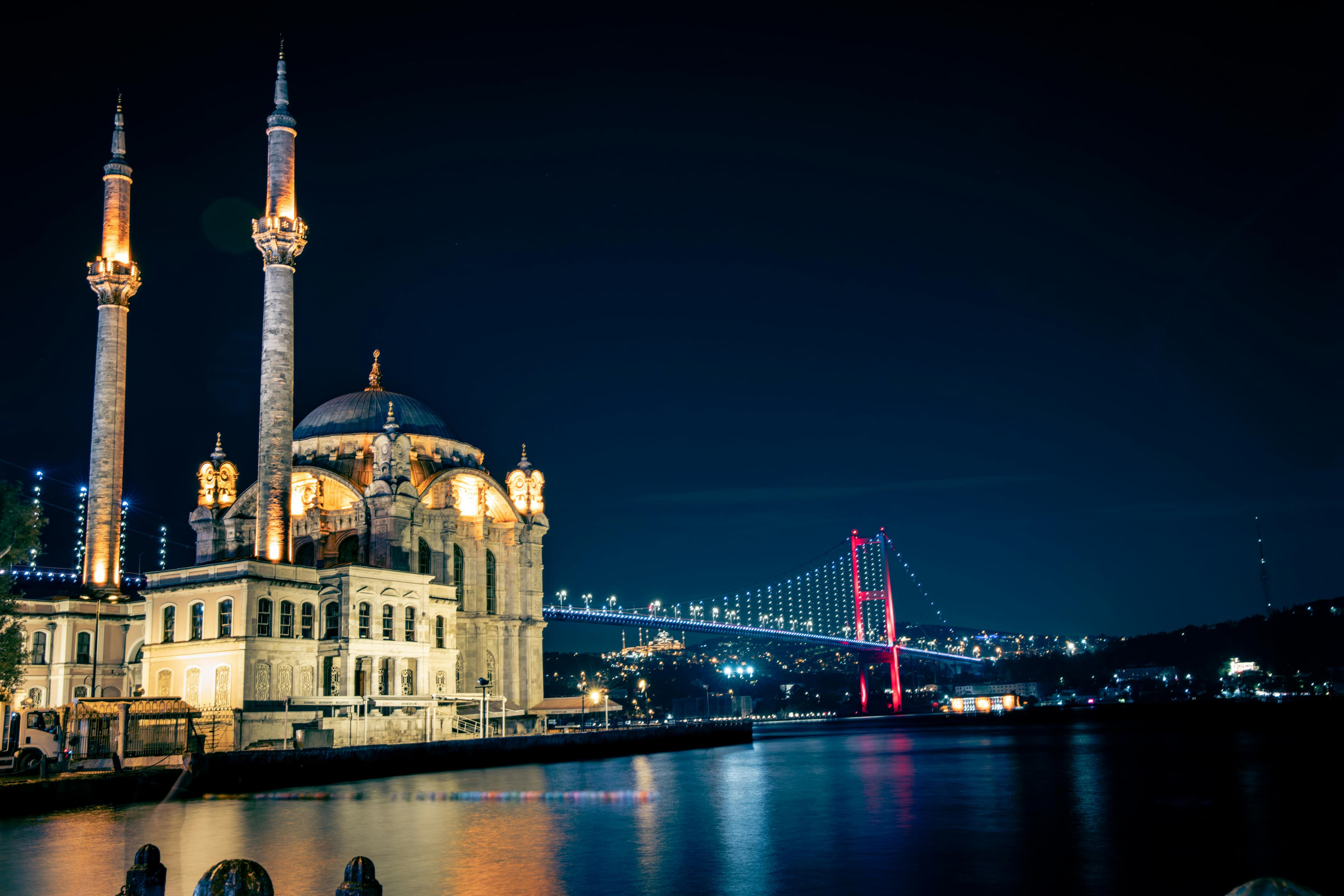 Ortaköy Mosque and Bosphorus Bridge in Istanbul at night